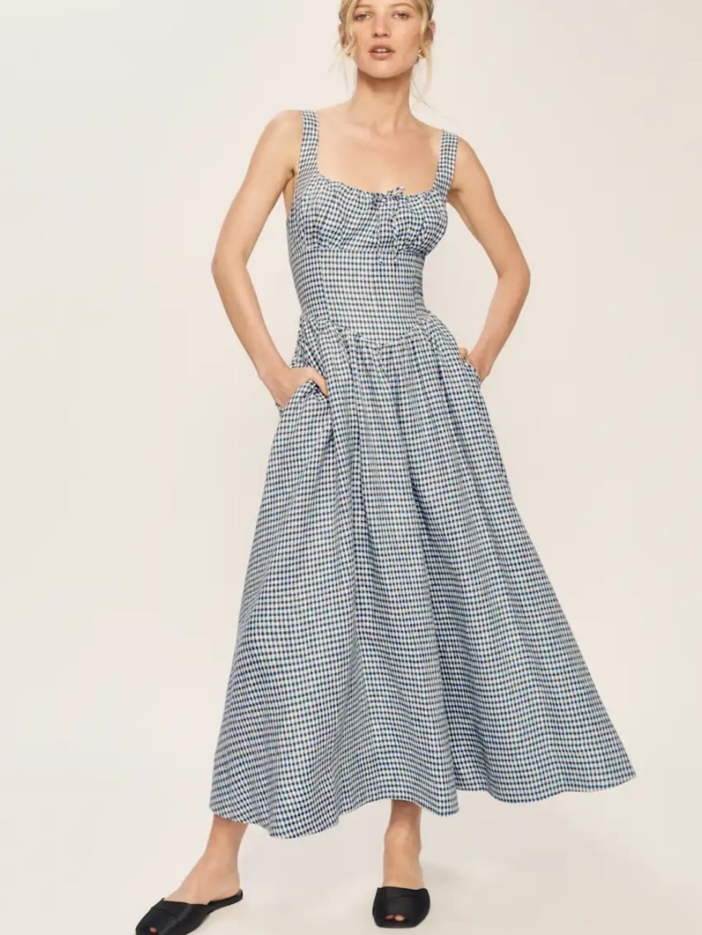 LIKE NEW REFORMATION Balia Linen Dress, Remy Check, size 2 - Picture 2 of 8